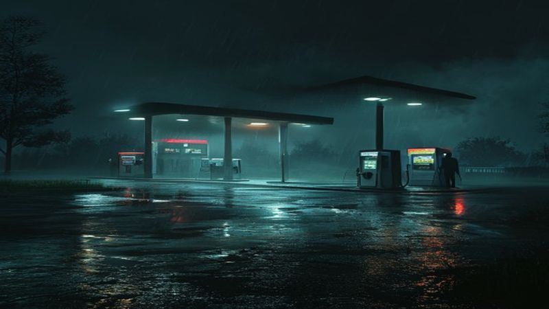 Rainy Midnight Gas Station