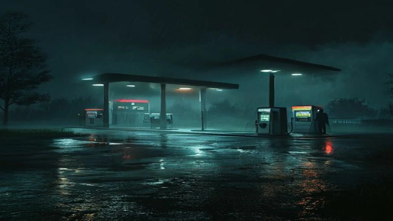 Rainy Midnight Gas Station